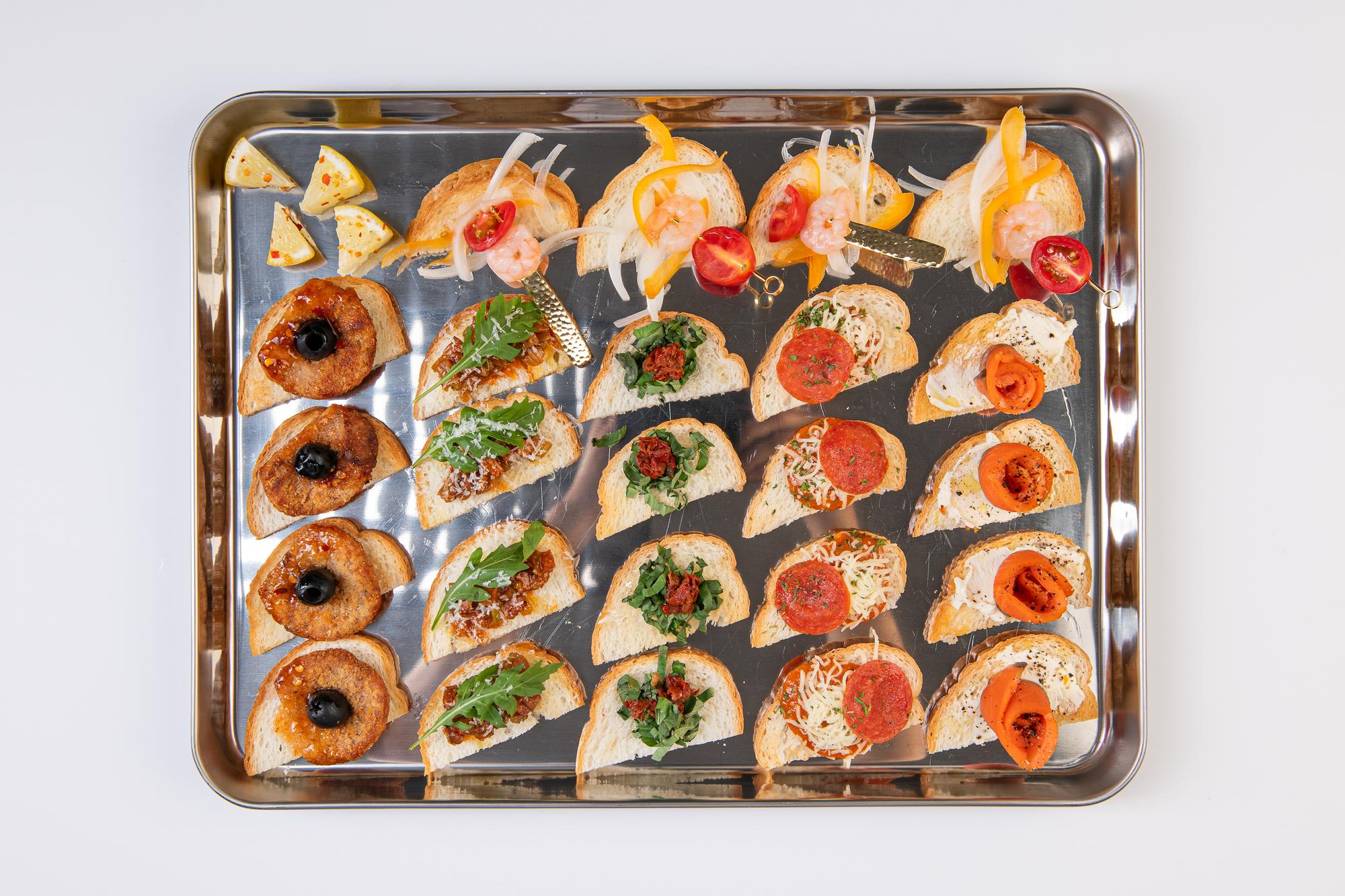 Tray with assorted catering dishes
